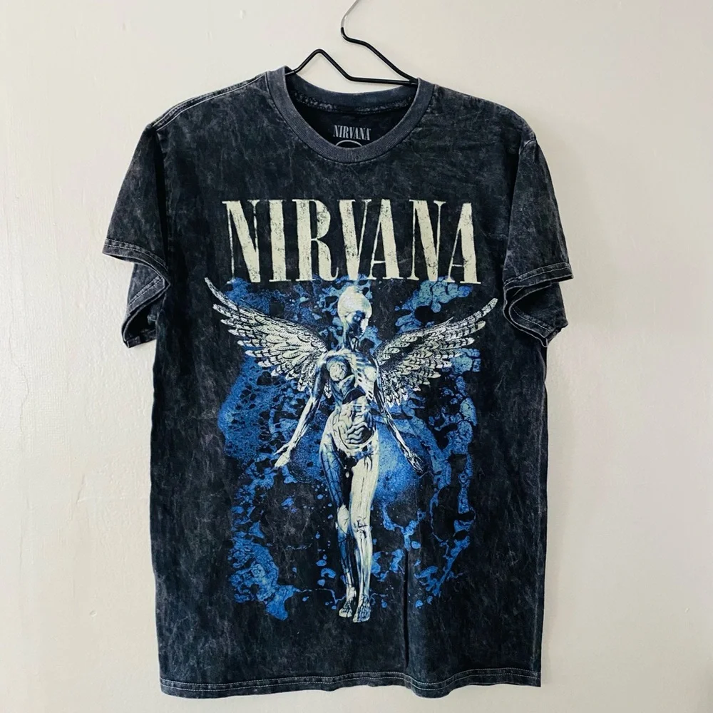 NIRVANA Distressed Gray Angel Graphic T Shirt Grunge Rocker Tee Size Medium NEW - Picture 7 of 7